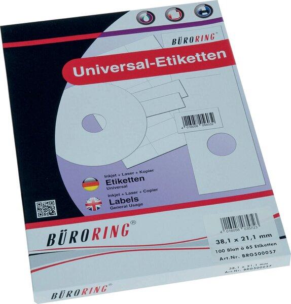 Büroring Etiketten, 38 x 21,1 mm, weiss, 6.500 Etiketten, lösungsmittelfrei, Inkjet-, Laserdrucker, Kopierer