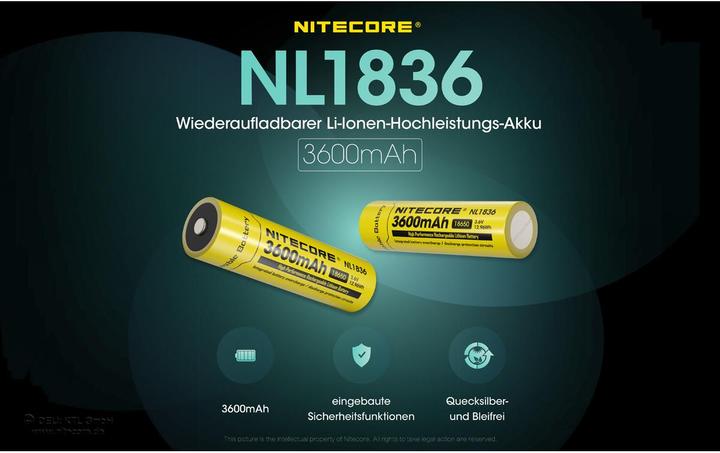 Produktbild Nitecore Li-Ion Akku Typ 18650 - 3600mAh - NL1836
