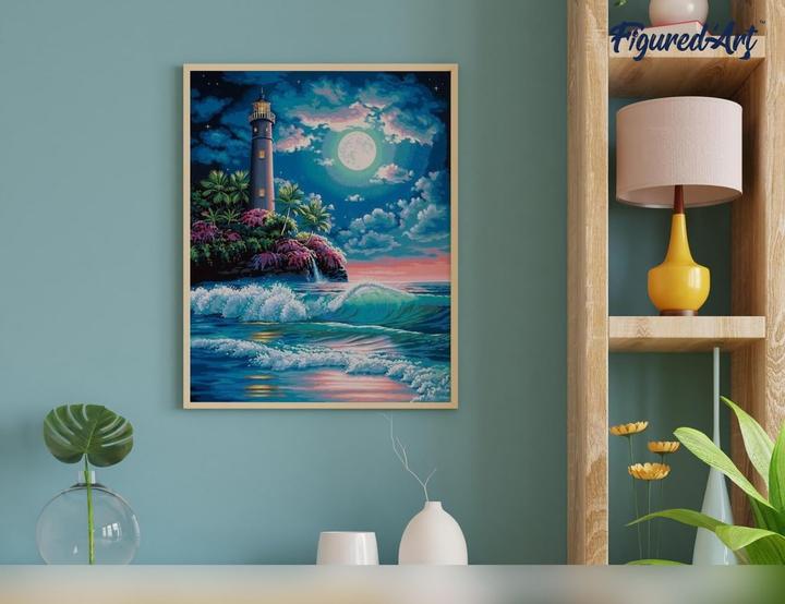Produktbild Figured'Art Malen nach Zahlen - Leuchtturm unter dem Vollmond