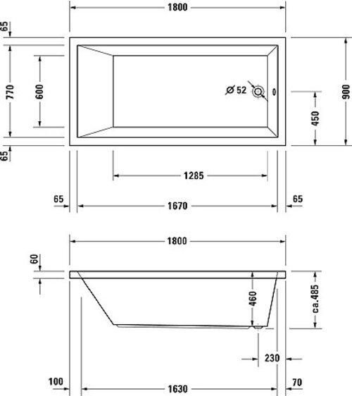 Produktbild Duravit Rechteck-Badewanne STARCK X 1800x900mm, 1 Rückenschräge weiss (301 l, 180 cm, 90 cm)