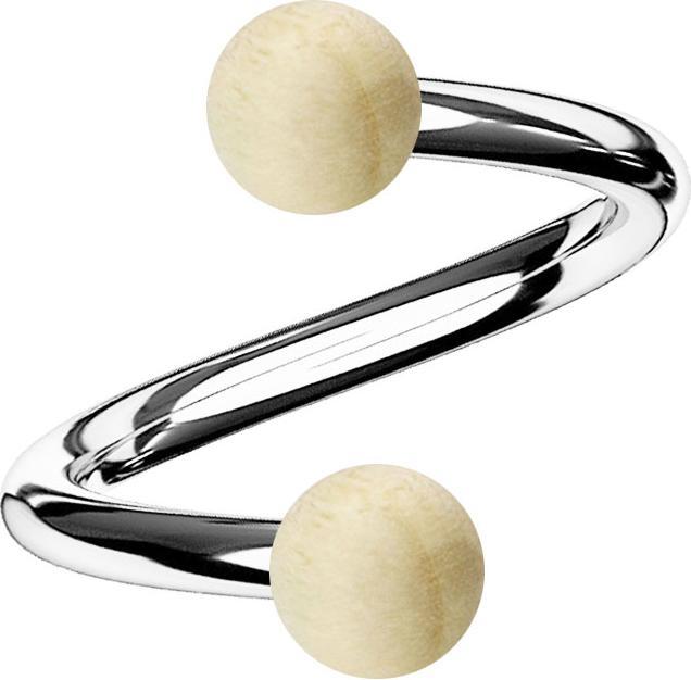 Produktbild Star Piercing Spirale silber mit zwei Kugeln aus Krokodilholz (Chirurgenstahl 316L, ohne Messing, Organisch)