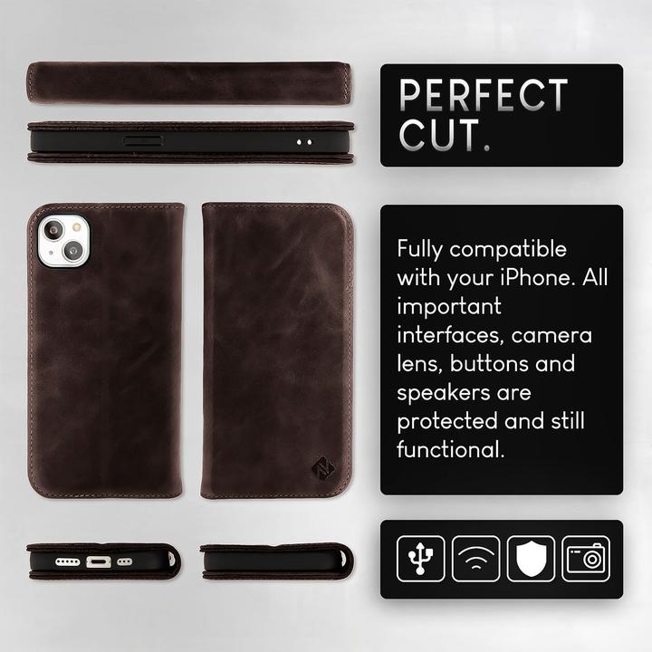 Produktbild Nalia Echt Leder Flip Case Hülle mit Magnetverschluss (Apple iPhone 15 Plus)