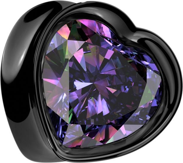 Star Piercing Flared Plug Herz schwarz mit grossem Kristall multicolor (Chirurgenstahl 316L, ohne Messing)