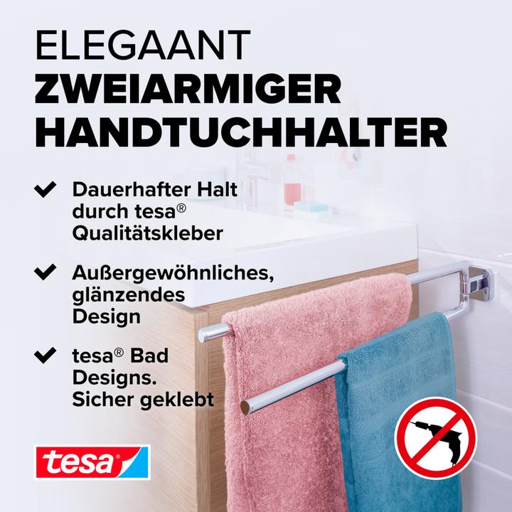 Image du produit tesa ELEGAANT Porte-serviettes à deux bras avec solution adhésive sans perçage