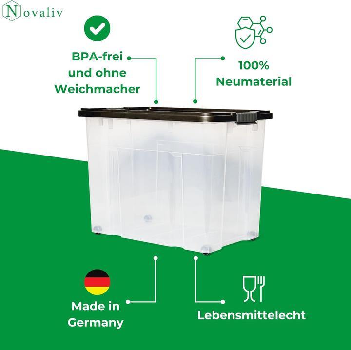 Produktbild Novaliv XXL Aufbewahrungsbox mit Deckel Gross 80L Anthrazit Nestbar stapelbare Plastikbox mit Clipver (61 x 40 x 45 cm, 80 l)