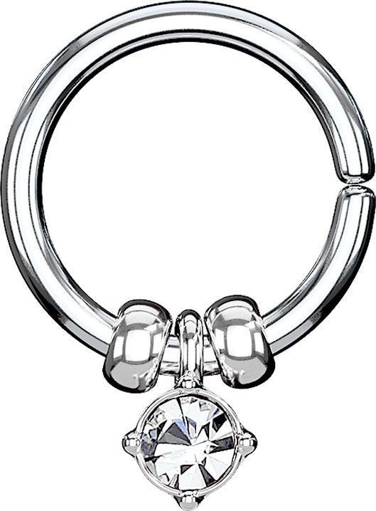 Actual product image Star Piercing Micro Piercing Ring silver with crystal pendant and steel beads silver (Brass, Surgical steel 316L)