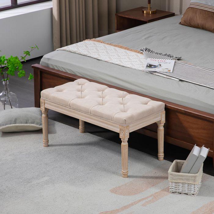 Actual product image Swisshandel24 Upholstered bench Vintage bed bench, hallway bench with buttons, linen look, max. load 120 kg, 80x4 (80 cm)