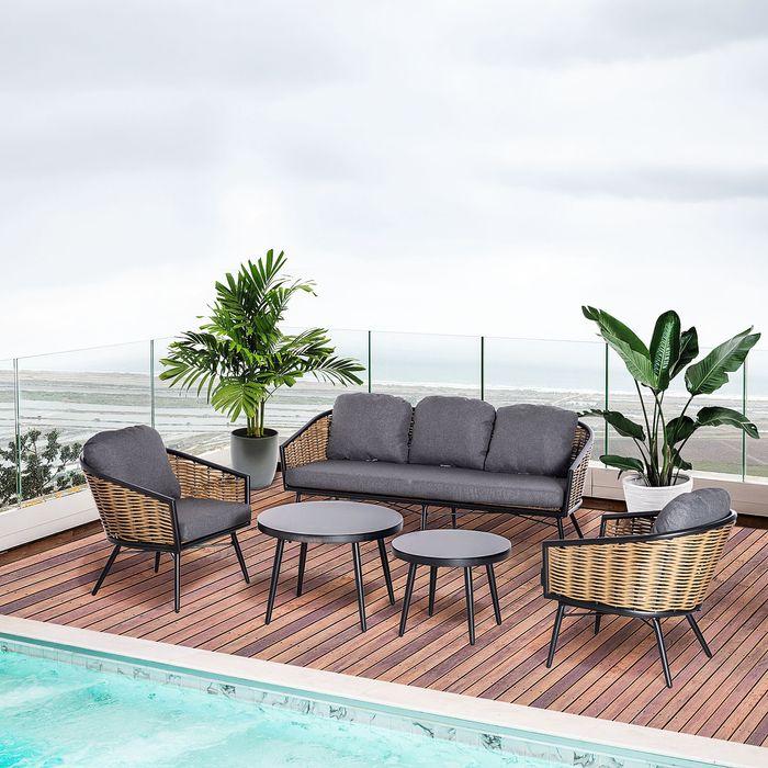 Image du produit Swisshandel24 Meuble de jardin en poly rotin Ensemble de 5 canapés Rat Ensemble de sièges pour Pause Lounge Teetis