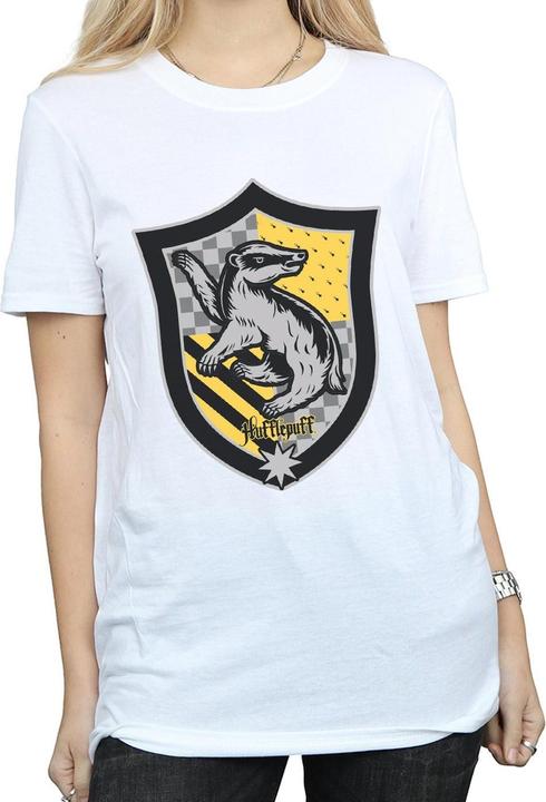 Actual product image Womens/Ladies Hufflepuff Crest Flat Cotton Boyfriend T-Shirt (3XL)