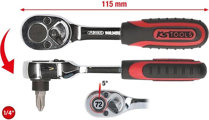 Produktbild KS Tools 1/4" CHROMEplus Bit-Umschalt-Knarre (1/4")
