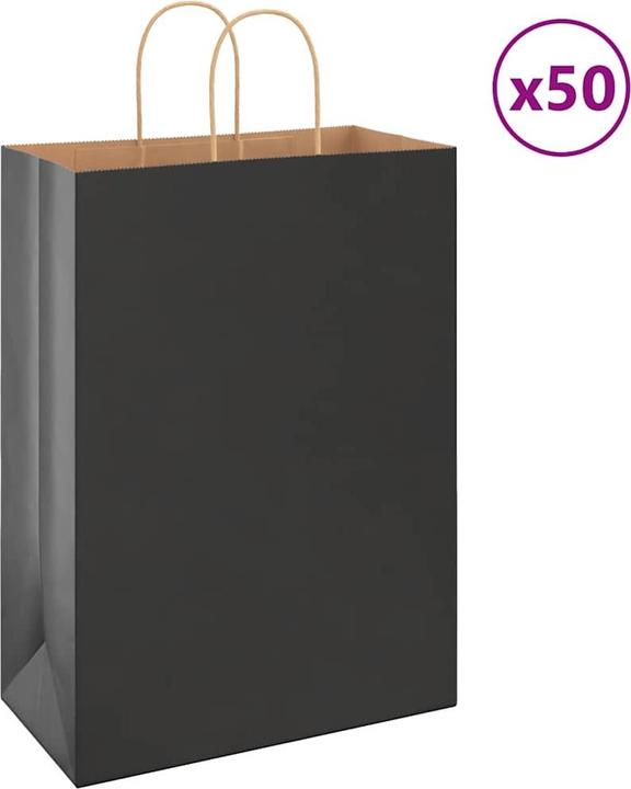 Produktbild VidaXL Kraftpapiertüten 50 Stk. mit Henkel Schwarz 32x17x44 cm Papiertüte (Geschenktüte, 50 x)