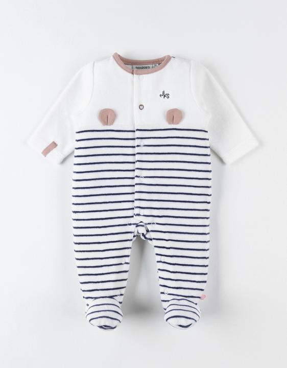 Immagine prodotto Noukies Tutina in velluto a righe con orecchie d'orso ecrù/navy taglia 74 (74)