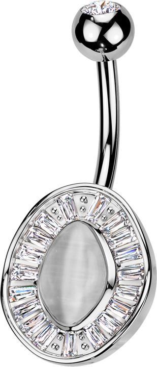 Image du produit Star Piercing Banane silber mit Kugel silber Kristall silber und Ovaler Katzenauge Stein Kristalle silber (Acier chirurgical 316L, Laiton)