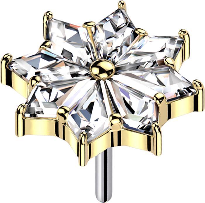 Actual product image Star Piercing Threadless flower gold-plated diamond crystals silver (without brass, Titanium G23)