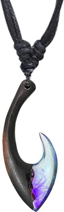 Actual product image Star Piercing Halskette schwarz Anhänger Maori Haken Epoxy violett aus Arang Holz (without brass, Organic)
