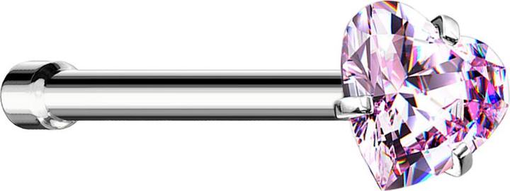 Produktbild Star Piercing Nasenstecker gerade silber Kristallherz pink gefasst (ohne Messing, Chirurgenstahl 316L)