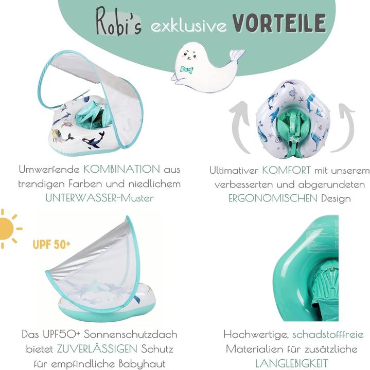Produktbild Activity Board einzigartiger Babyschwimmring mit handgemalten Motiven | innovative Babyschwimmhilfe mit Sonnendach