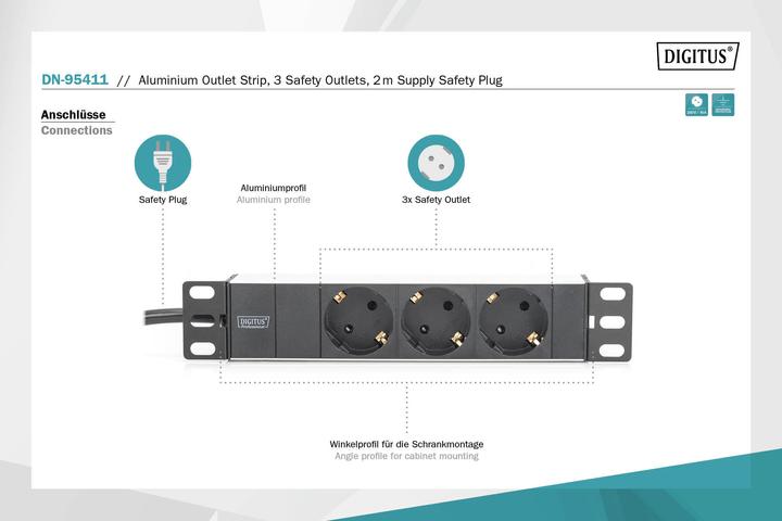 Produktbild Digitus Steckdosenleiste (3 x, CEE 7/3, 2 m)