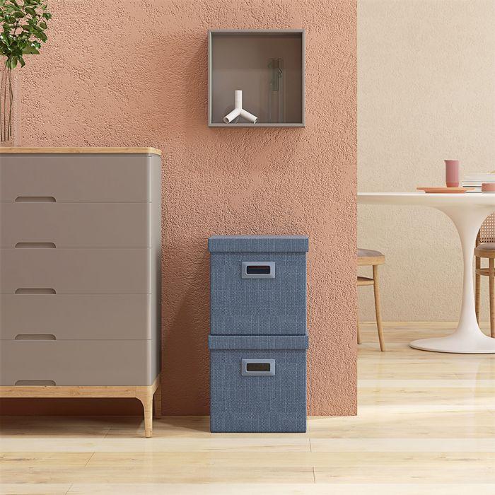 Immagine prodotto Swisshandel24 Aufbewahrungsbox 2er-Set Stapelbare Aufbewahrungswürfel für Wohnzimmer, Blau (30 x 30 x 29 cm, 26 l)