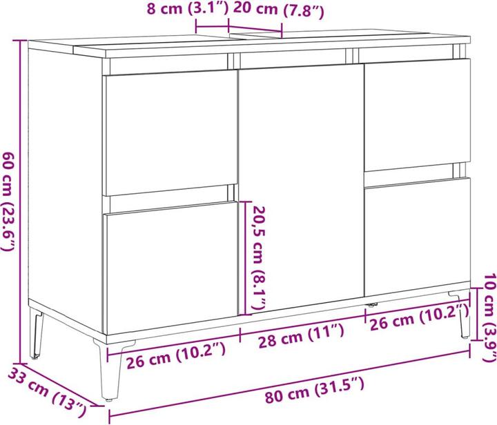 Actual product image VidaXL Badschrank (80 x 33 x 60 cm)