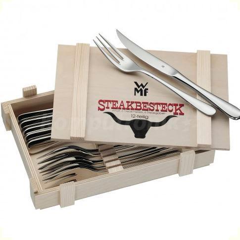 Produktbild WMF Steakbesteck Set Steakmesser 6 Personen 12tlg Spezialklingenstahl Eichenholz Holzkiste (12 Stück, Besteck Set)