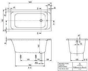 Immagine prodotto Villeroy & Boch Vasca rettangolare Omnia Architectura 70 x 140 cm bianco alpino liscio (180 l, 140 cm, 70 cm)