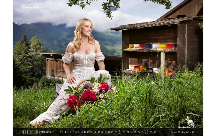 Actual product image Swiss Farmers' Calendar Girls 2025 (56 x 40 cm, No binding, Italian, English, German, French)