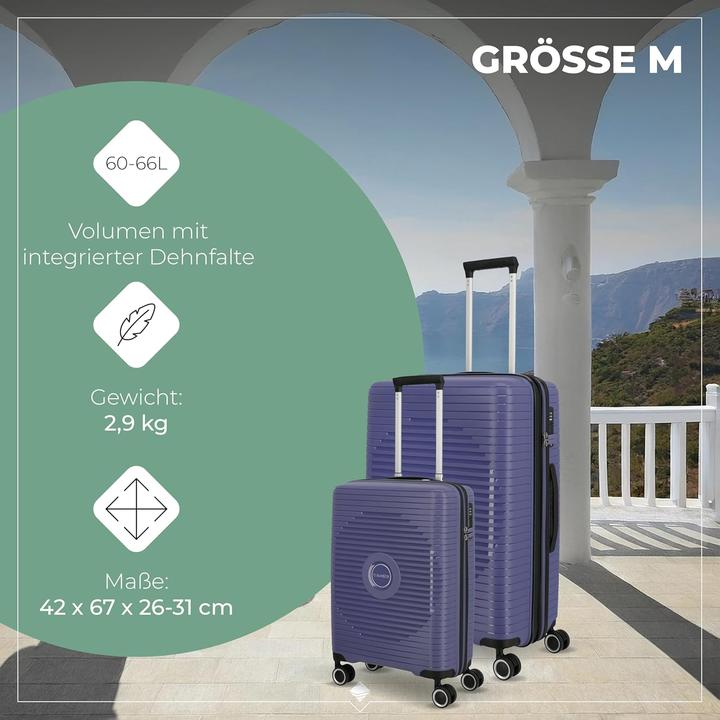 Actual product image Travelite Orbita 4-wheel suitcase set 3-piece with stretch fold (208 l, XL (from 140l))