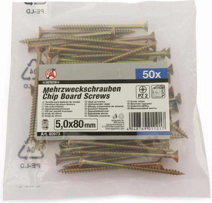 Actual product image BGS Multi-Purpose Screws | Cross Slot PZ2 | 5.0 x 80 mm | 50 pcs. (50 Screws per piece)