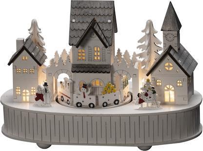 Produktbild Konstsmide Gnosjö LED Holzsilhouette"Haus und Kirche", weiss, mit Spieluhr und 6h Timer, 5 warm weisse