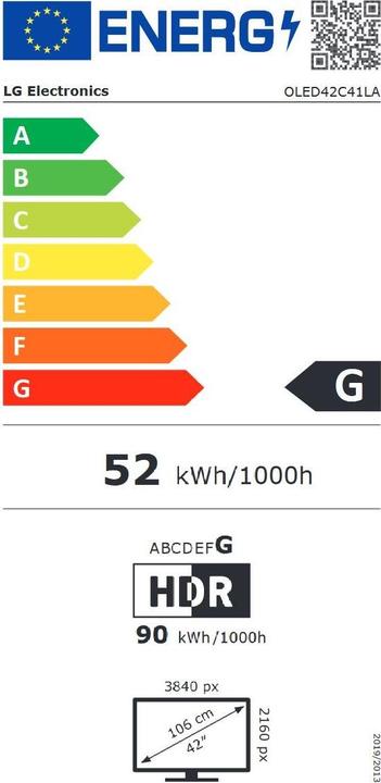 Energie-Label LG OLED42C41LA OLED evo, 42", 106cm, UHD 4K, SMART (42", C4, OLED, 4K, 2024)