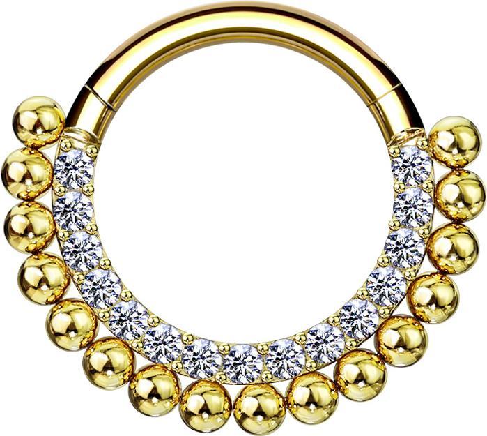 Star Piercing Micro Segmentring klappbar vergoldet front Kristalle silber und Kugeln (Chirurgenstahl 316L)
