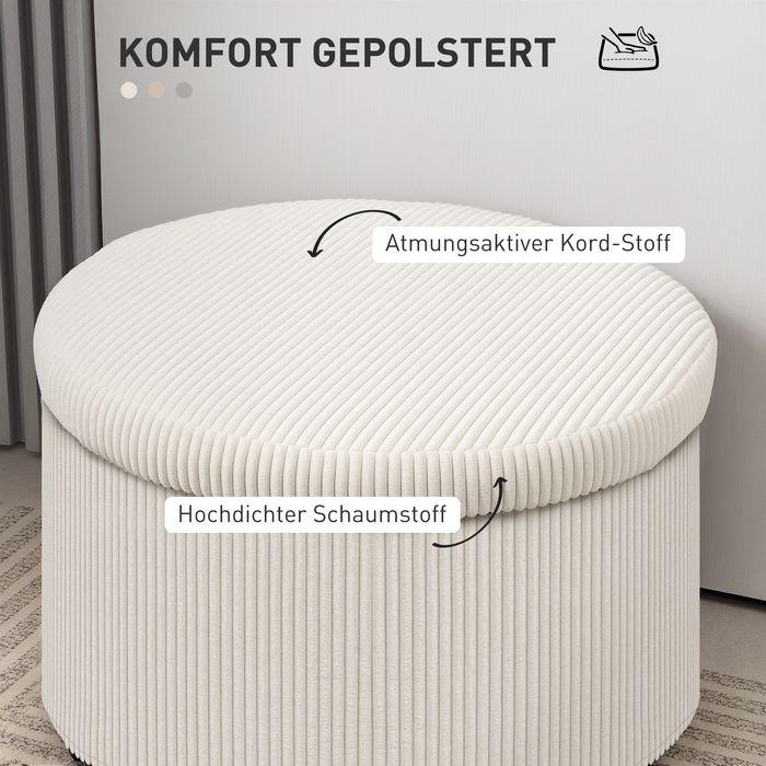 Image du produit Swisshandel24 Sitzhocker mit Stauraum Hocker mit Deckel, Runder Polsterhocker für Wohnzimmer