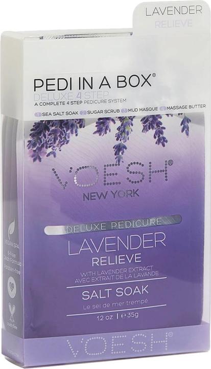 Produktbild Voesh Pedi In A Box Deluxe 4 Step Lavender Relieve (Fusscrème & Fussgel, Fussmaske, Fussbad)