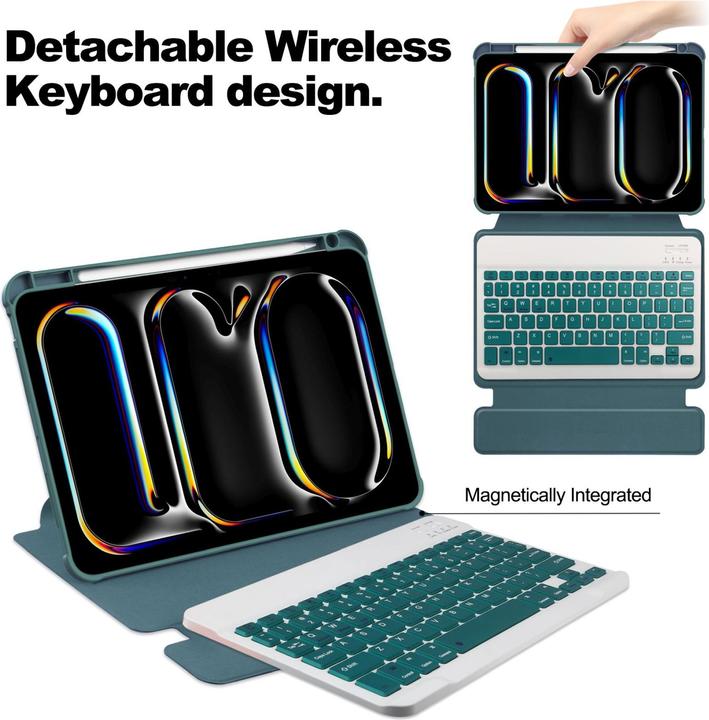 Produktbild Lobwerk 3in1 Bluetooth Tastatur (Weiss) + Maus (Schwarz) + Cover für Apple iPad Pro 11 2024 M4 5. Generation (X)