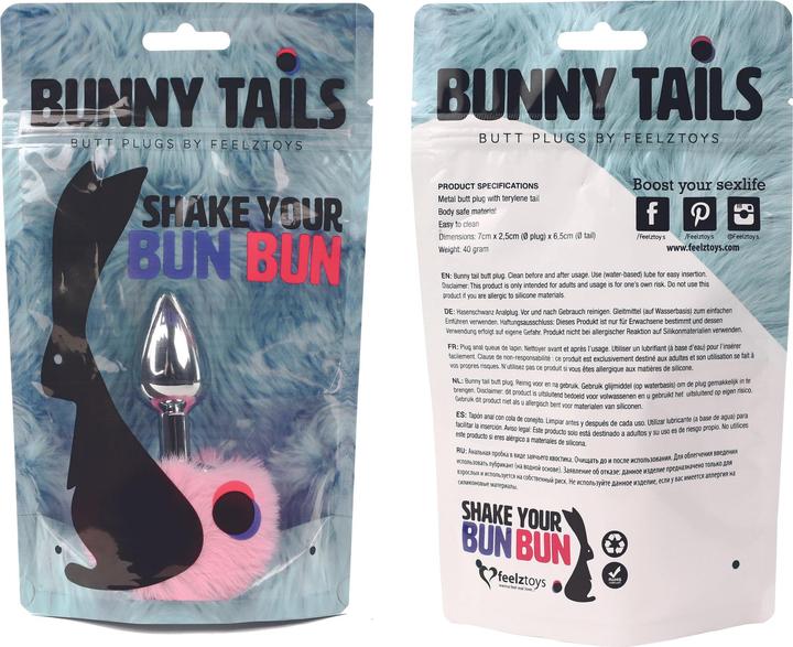 Actual product image FeelzToys Bunny Tails Butt Plug Pink