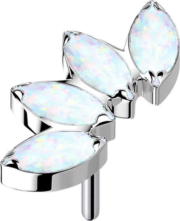 Produktbild Star Piercing Threadless silber Fächer mit vier Opale weiss (ohne Messing, Titan G23)