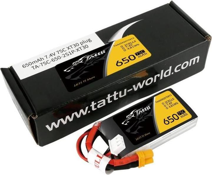 Immagine prodotto Tattu Batteria RC LiPo 650 mAh 7,4 V 75C (7.40 V, 650 mAh)