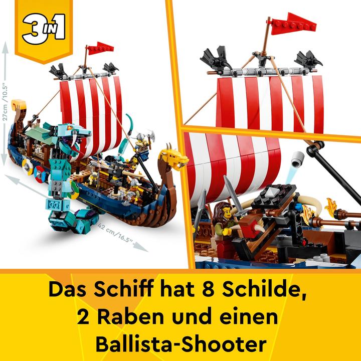 Produktbild LEGO Wikingerschiff mit Midgardschlange (31132, LEGO Creator 3-in-1)