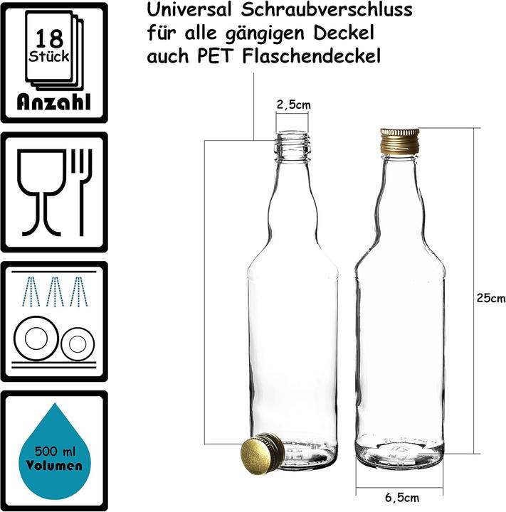 Produktbild BigDean 18-teiliges Glasflaschen-Set (18 Stk., 0.50 l)
