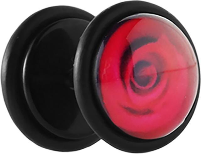 Produktbild Star Piercing Fake Plug schwarz mit roter Rose (Acryl, ohne Messing)