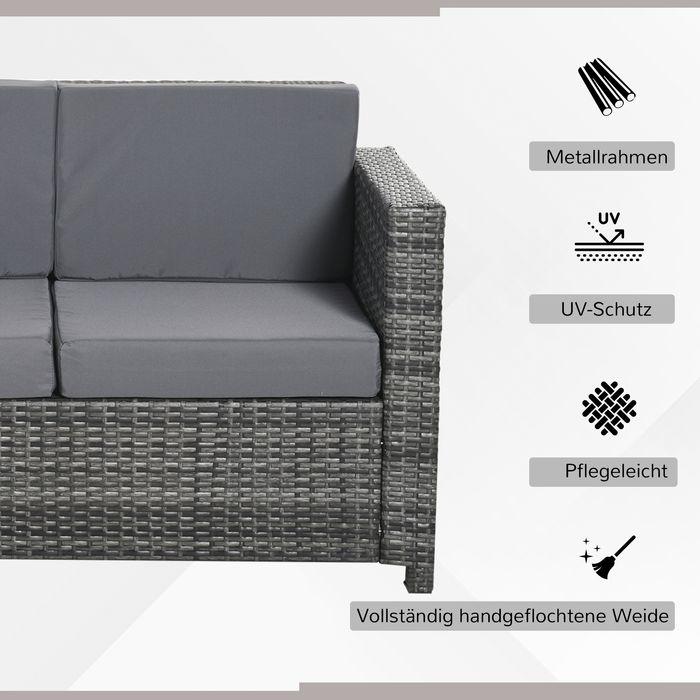 Actual product image Swisshandel24 Poly-Rattan Sofa mit Kissen 3-Sitzer Garten Loungesofa Metall Polyester Grau 185 x 70 x 80 cm