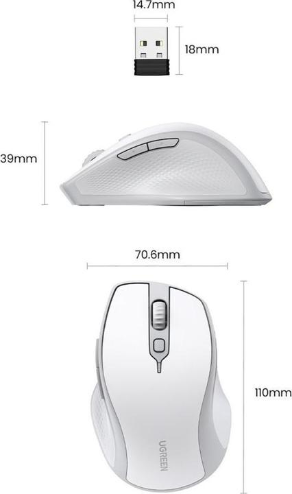 Image du produit Ugreen Souris sans fil MU101 2.4G (blanche) (Sans fil)