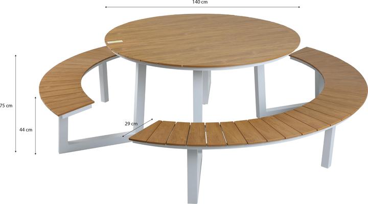 Produktbild Axi Taco Picknicktisch mit 2 Bänken Rund - Weiss/Teak-Look