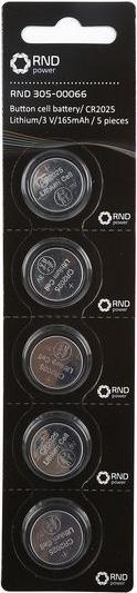 RND Button cell battery, CR2025, 3V, pack of 5 (5 pcs., CR2025, 160 mAh)