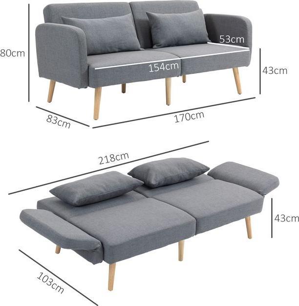 Produktbild Swisshandel24 3-Sitzer Schlafsofa, Gäste-Doppelbett, bis 240 kg, Klapplehnen, Holzrahmen, 170x83x80cm, Grau (3-Sitzer)