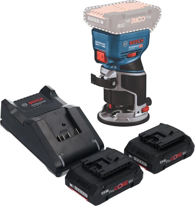 Produktbild Bosch Professional Bosch GKF 18V-8 Professional Akku Kantenfräse 18 V 8,0 mm Brushless + 2x ProCORE Akku 4,0 Ah +
