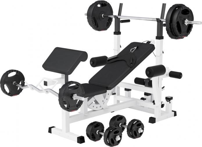 Actual product image Gorilla Sports Weight bench weight station & barbell set