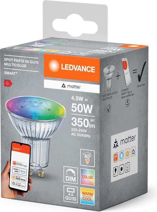 Produktbild Ledvance SMART+ MATTER SPOT GU10 MULTICOLOR 4.9W 827...865 Multicolor GU10 (GU10, 4.90 W, 350 lm, 4 x, F)