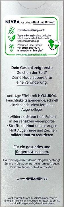 Actual product image NIVEA Men Hyaluron Anti-Age Eye Cream (Crème, 15 ml, Day + Night)